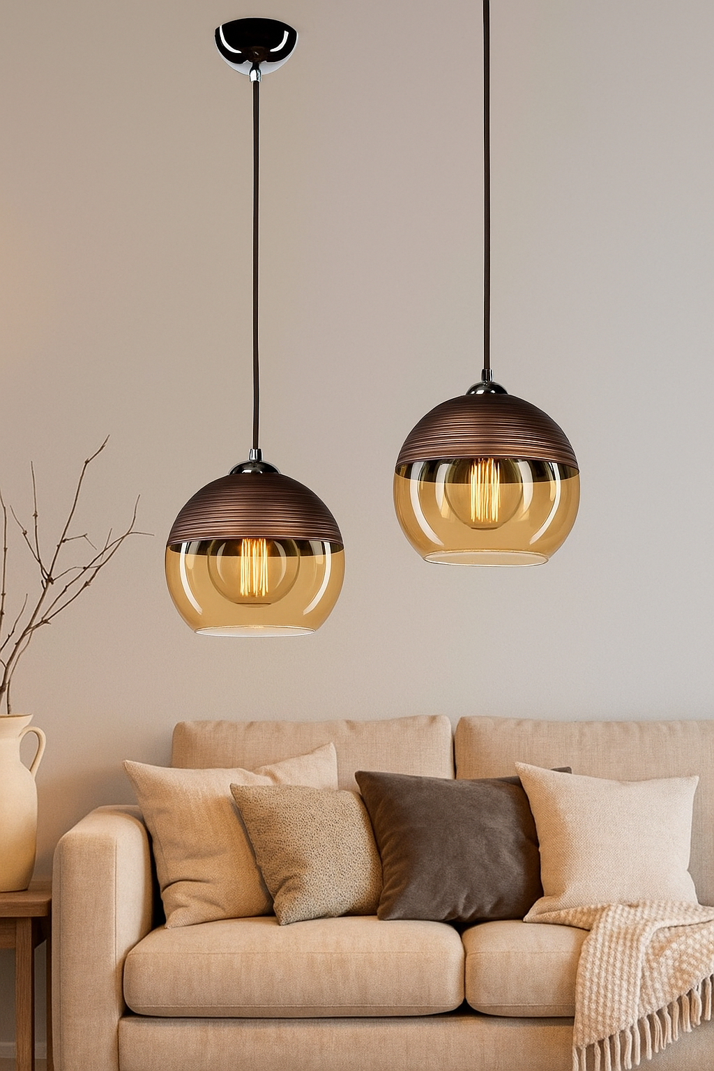 ADWAIT Amber Glass Luster Pendant Light (Set of 3)